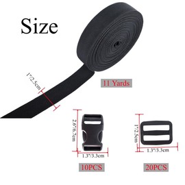 Buckles Straps Set 1 inch, LUNARUBBY Webbing Straps Polypropylene 11 Yards+10PCS Quick Side Release Plastic Buckles+20PCS Tri-Glide Slide Clip, Heavy Duty Straps with Buckles