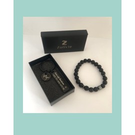 Zolivie Drive Safe Keychain & Gemstone Bracelet for Men-Car Keyring Accessories-Key Ring for him-Husband Boyfriend (Black)