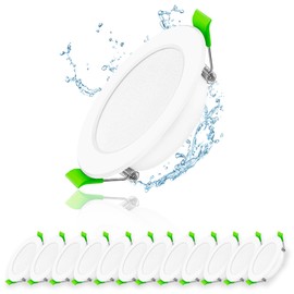 Mizlay LED Recessed Spotlights 230 V 25 mm Flat Cool White 6000 K Set of 12 LED Spotlights 5 W IP44 Cool White 75-90 mm LED Outdoor Recessed Spotlight LED Ceiling Light White Round Wet Room Bathroom