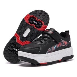 YINGCSM Shoes with Wheels for Boys Girls Kids Roller Skates 2 in 1 Roller Shoes Trainers Skateboard Shoes, black red, 39