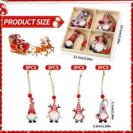 Bekecidi 12 Pcs Christmas Tree Decorations Christmas Gnome Hanging Wooden Ornaments Christmas Tree Hanging Ornament with Rope for Xmas Tree Hanging Crafts Supplies