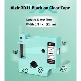 6-Pack Label Maker Tape Compatible with DYMO D1 Label Tape 45010 Replacement for DYMO Label Maker Refills A45010 Black on Clear, 1/2 Inch x23Ft for DYMO LabelManager 160 280 360D 420P 210D Label Maker