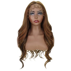 LUXLUXE Liza 27.5” Mid-part HD Lace Front Long Wavy Natural Looking Wig With Pre-cut Baby Hair, Heat Resistant Fibers, (Light Brown Blend)