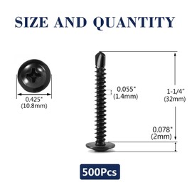 #8 x 1-1/4" Sheet Metal Screws 500PCS 410 Stainless Steel Truss Head Fast Self Tapping Screws Black Oxide by SG TZH