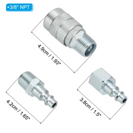 PATIKIL 3/8" Air Hose Fittings Set, 300PSI High Flow 1Pcs Industrial Type Coupler with 1/4" NPT, 2PCS Plugs with 1/4" NPT for Automotive Industry Air Compressors Mechanical, Silver
