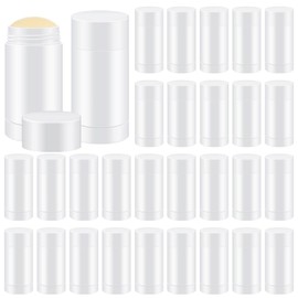 Teenyyou 30 Pcs Empty Deodorant Containers Twist Filling Stick up Plastic Deodorant Container Refillable Bottles Bottomfill Round Lip Balm Tubes for DIY Lipstick Crayon(15 ml,White)