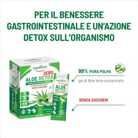 Equilibra Aloe Detox Zero, Aloe Vera Gel Concentrato 99%, 10 stick da 30 ml, Filiera 100% italiana, con Polpa, Senza zuccheri, Funzione Depurativa e Lenitiva, Da Bere Puro o Diluito in Acqua