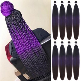Liang Dian Braiding Hair Pre Stretched Ombre 30 Inch 8 Packs Synthetic Crochet Braids Hot Water Setting Professional Soft Yaki Texture Synthetic Hair Extensions(1B/Purple/99J)