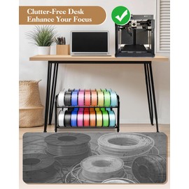 2-Tier Under Desk Filament Storage Rack, 3D Filament Storage Rolling Cart Holds 40+ 3D Printer Filament, Adjustable Filaments Rack for 250g-1KG Spools, Perfect for 3D Printing Studio, Office Workshop