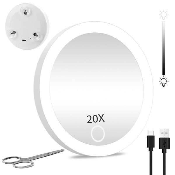 20X Magnifying Makeup Mirror with Lights 4'' Travel Magnification Mirror