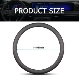 MOXRUQ 1 PC Car Steering Wheel Cover, Ultra-Thin Soft Leather Steering Wheels Accessories, 15" Round Breathable Car Wheel Cover, Universal Interior Accessories for Most Cars (Black&Red)