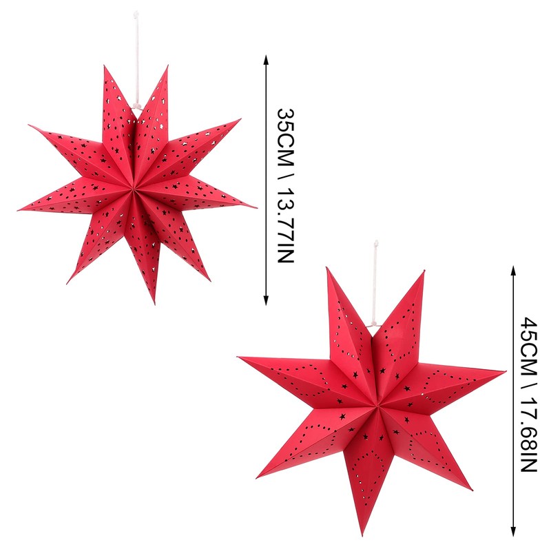 VALICLUD 2 x Christmas Star Paper Shade Red Paper Lantern