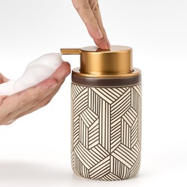 GIRLUFO Ceramic Foam Soap Dispenser 350 ml Brown - Refillable Kitchen Soap Dispenser with Large Pump Head for Bathroom & Kitchen Worktop (Soap Dispenser, Soap Foam Dispenser)