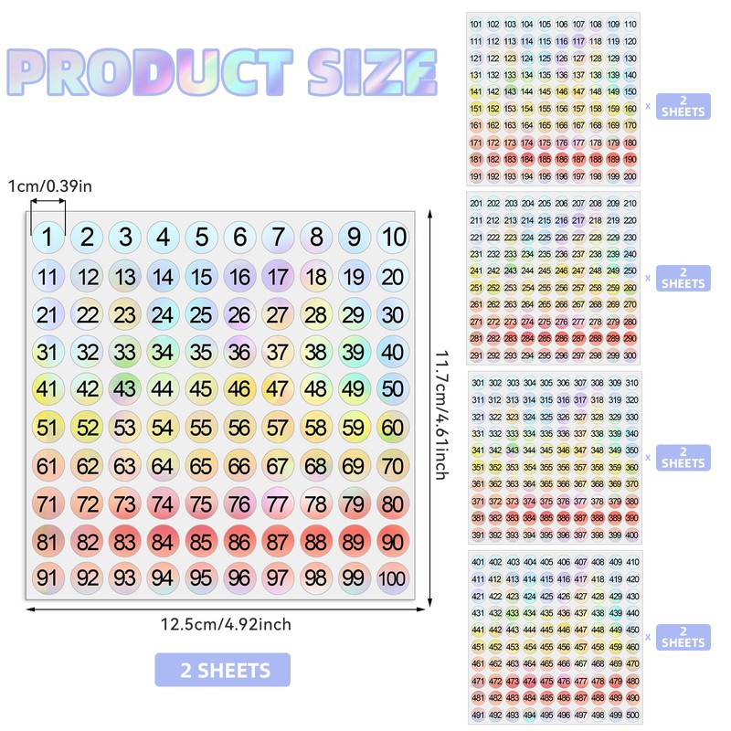 ZEYIYER Small Number Stickers 1 to 500 Vinyl Consecutive Number