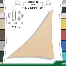 Goleray Shade Sail 14'x14'x20' Right Triangle Sun Shade Canopy with Hardware Kit Heavy Duty UV Block Patio Awnning for Garden Yard Backyard Commercial Grade (Sand)