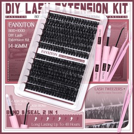 Cluster Lashes Volume Lash Clusters D Thick Eyelashes Extensions 14-16mm Mix 80D+100D Individual Lashes Thin Band Lash Bond and Seal Tweezers for DIY Lash Extension Beginners