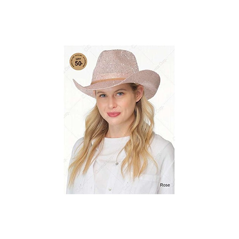 C.C Sparkly Sequin Cowboy Hat with Suede String Trim, Silver