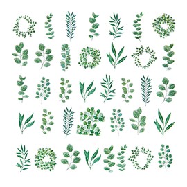 Doraking 45PCS Boxed DIY Decoration Green Leaves Adhesive Paper Stickers for Laptop Planners Scrapbook Diary Notebooks (Green)