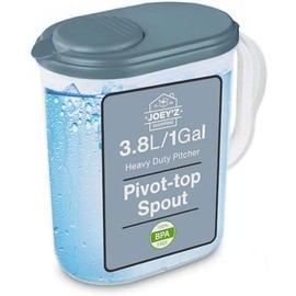 Jarra de agua de 1 galón con tapa y boquilla superior giratoria, diseño delgado que se adapta a puerta de nevera, jarra de té de plástico de 1 galón con tapa, jarra de 1 galón con tapa, jarras de agua
