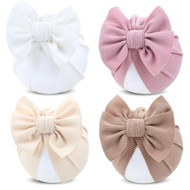 Cinaci 4 Pieces Soft Stretchy Turban Hats with Bow Nursery Hospital Caps Bonnets Beanies Headwraps for Baby Girls Newborns Infants Toddlers