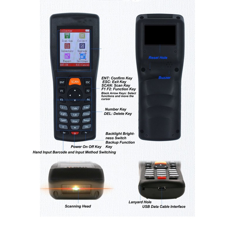 1D Barcode Scanner 2.4GHZ Wireless Data Collector Portable Inventory Scanner