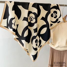 CODCOS Women's Square Silk Like Head Scarf Large 35 inch Silk Feeling Hair Wrapping Satin Scarves for Sleeping Bandanas Black White