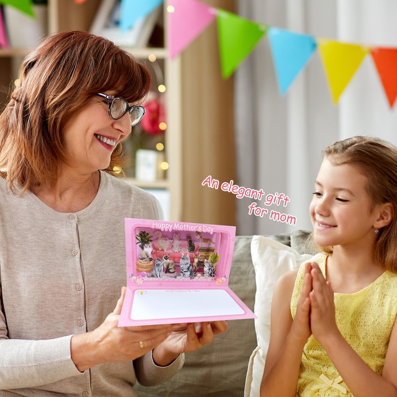 DTESL 4D Pop Up Mothers Day Card, Cat Mother's Day