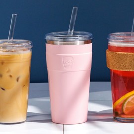 KeepCup Thermal Cold Cup - Insulated Stainless Steel Reusable Coffee Cup with Lid and Straw - 12oz/340ml - 16oz/454ml - Pashmak Pink