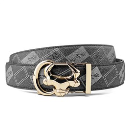 Coipdfty Cowboy Belts for Men Leather Ratchet Dress Belts for Men (Bull head gold buckle Black belt, 31''-36''Waist Adjustable)