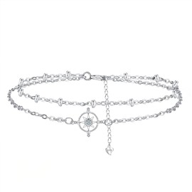 Hifeeled Women's Bracelet 925 Sterling Silver Double Chain with Ball Beads for Women Original Jewellery Christmas Gift Mother Wife Girlfriend Adjustable [16 + 4 cm], Silver, Cubic Zirconia