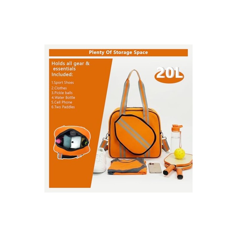 Pickleball Tote Bag Organizer with Adjustable Crossbody Strap, Paddle Cover
