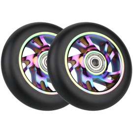 VOKUL 100 Mm Scooter Replacement Wheels Pro Stunt Kick Scooter Neo Wheels - with ABEC-9 Bearings, 100 x 24 mm Tyre Kick Roller PVC Wheels - Suitable for Razor, Cox, Hikole, Schildkröt and Most Freestyle Stunt Scooter Wheels, Set of 2