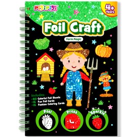 pigipigi Art Craft Activity for Kids: Foil Art Farm DIY Toy Kit, No Mess Creative Travel Supply Set, Idea Birthday Christmas Valentine Gift for Girl Boy Children 3 4 5 6 7 8 9 Year Old