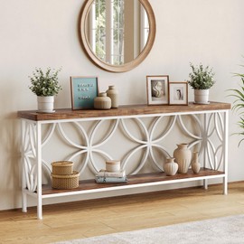 LITTLE TREE Sofa Table, 70.9 Inch Industrial Behind Couch Table with Storage Shelves, Narrow Long Console Table for Entryway, Living Room, Foyer, Hallway, Office