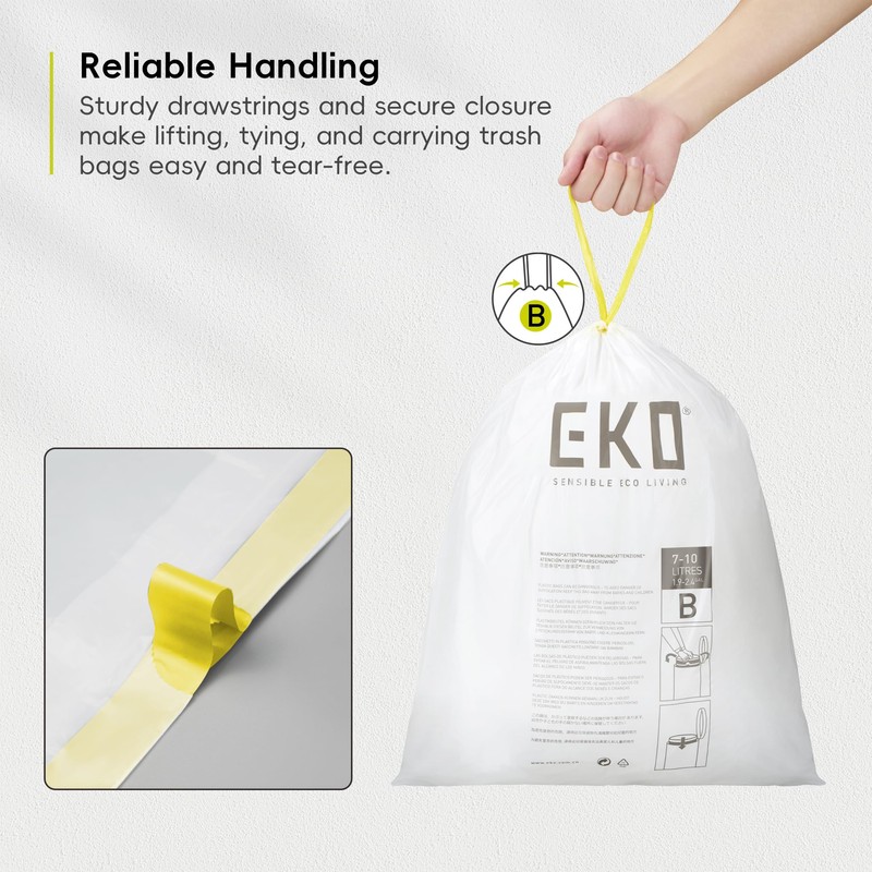 EKO Easy-Dispense Roll 80 Count Extra-Strong Drawstring Small Trash Bag,