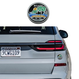RGOAANC Beach Badge Rated Car Emblem, 4 x 4 Metal Automotive Badge, 3D Metal Car Badges Round Emblem Decals, Car Exterior Emblems Badge Auto Decorations Compatible with Jeep Vehicles Trucks SUV RV