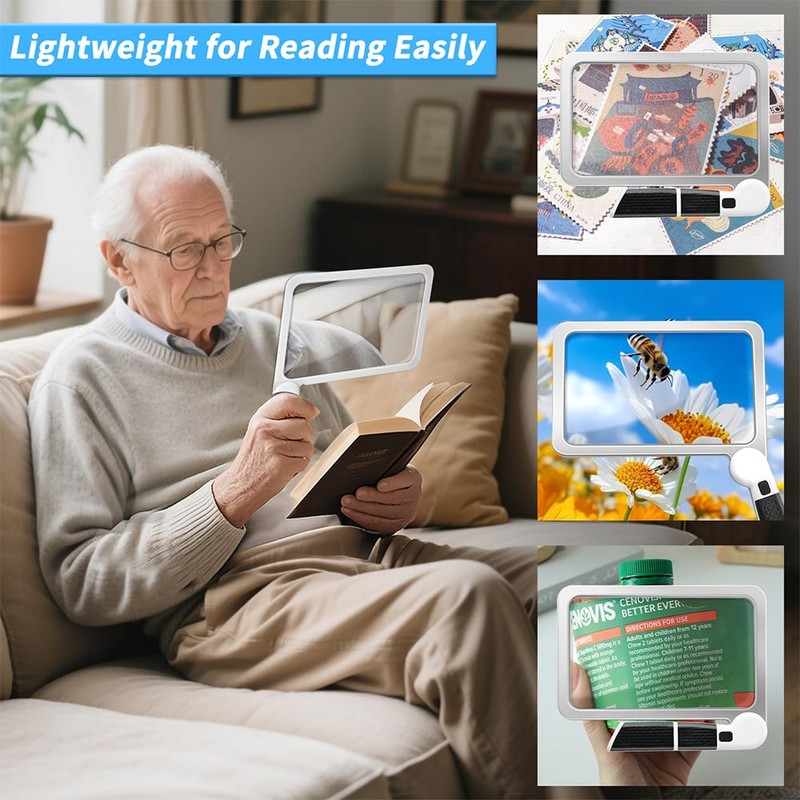 5X Reading Magnifying Glass with Light, Folding Handheld Page Magnifier