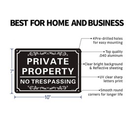 No Trespassing Signs Private Property(2 Pack) 10” x 7” Heavy 0.40 Aluminum Metal Sign Professional Printing UV Protected Weatherproof Indoor or Outdoor Use