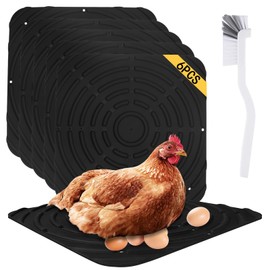 COCIVIVRE 6 Pack Washable Chicken Nesting Pads for Coop Silicone Nesting Pads for Chicken Coop Nesting Box for Laying Eggs 12"x 12" Reusable Chicken Laying Pads with Clean Brush -Style A Black