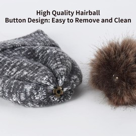 Womens Winter Beanie Hat Scarf and Gloves Set Earflap Girls Black Mix Cable Beanies with Pompom Knitted Scarf Touch Screen Gloves Sets Ladies Black Knit Thick Warm Soft Fleece Lined Thermal Cap