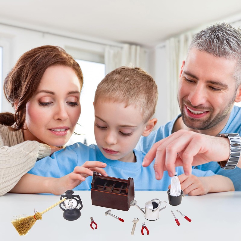 Gfamous Pack of 12 Mini Wooden Tool Box with Tools,