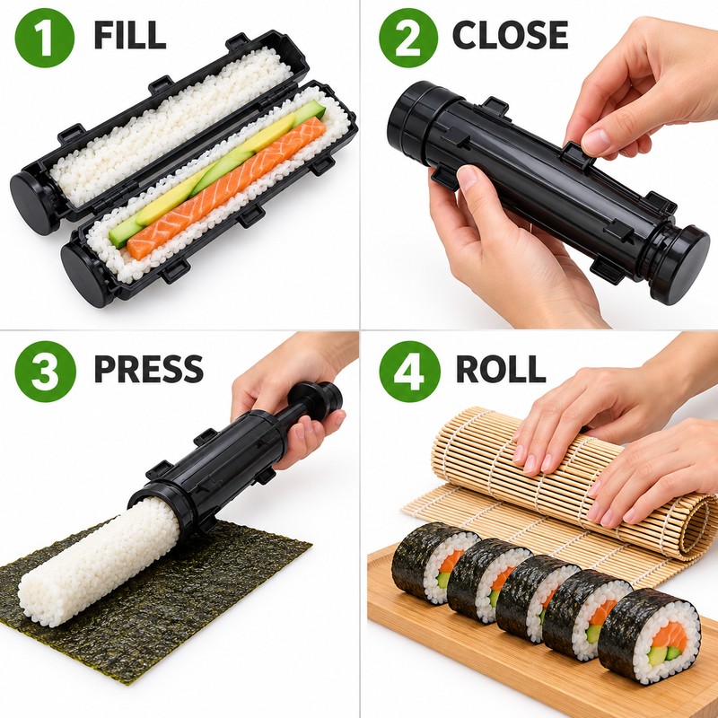 DIY Sushi Maker Set B with Sushi Bazooka, Bamboo Rolling