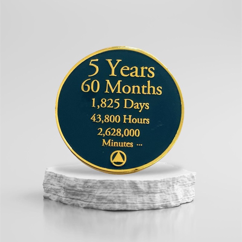 5 Year Sobriety Countdown Alcoholics Anonymous, Anniversary AA Medallion, Chip,