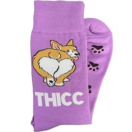 Sock Em' Sock Emporium Women Men Unisex Funny Novelty Crew Dress Socks One Size Fits Most Men 7-12 and Women 9-13 (Thicc Corgi Butt)