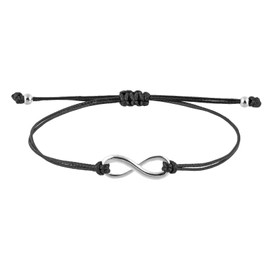 StarAppeal Unendlichkeit Infinity Liebe Freundschafts Armband, Unendlichkeits Armband mit Perlen in Silber und Gold, Größenverstellbar, Mädchen, Damen Armband, Handmade (Schwarz-Silber)