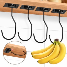 KIBBEH 4 Pack Under Cabinet Magnetic Foldable Banana Hooks, Self-Adhesive Space-Saving Hooks for Kitchen/RV, Heavy-Duty Metal Holder to Keep Bananas Fresh & Organize Fruits/Tools