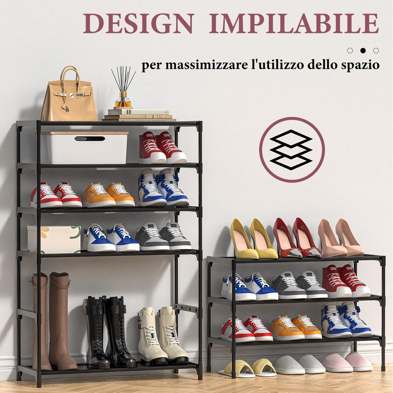 LEIVESTE 3 Tier Metal Shoe Rack Space Saving Stackable 12