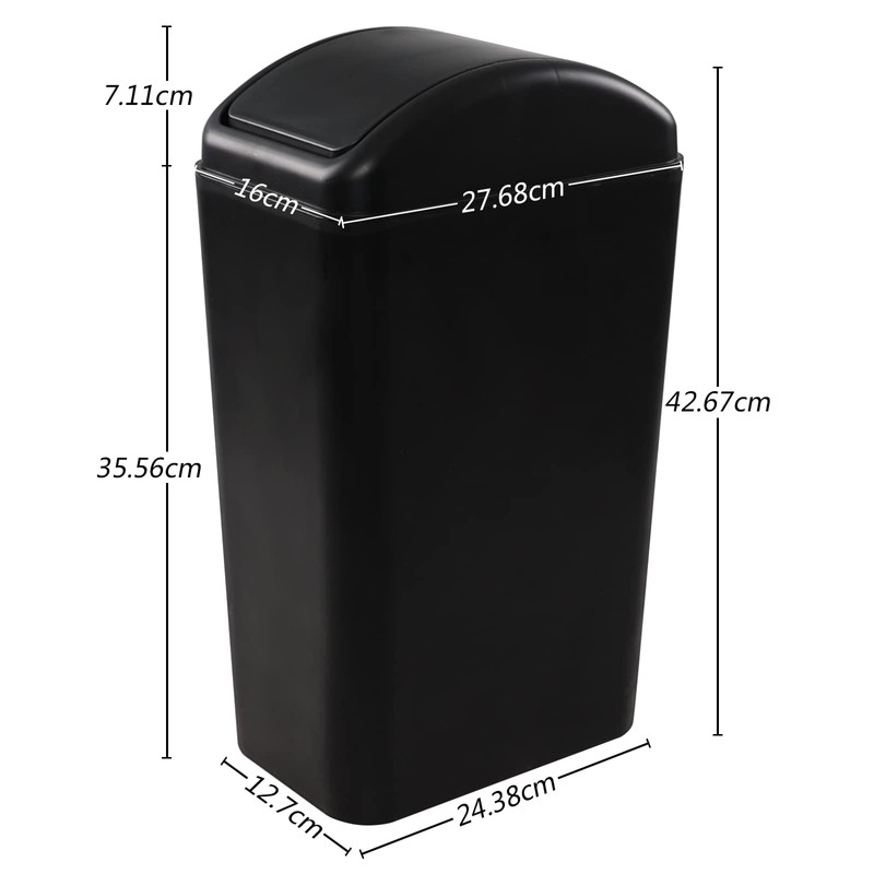 Hespama 14L Slim Plastic Trash Bin, Black Waste Bin with