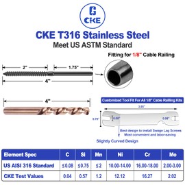 CKE 100 Pack Black T316 Stainless Steel Left&Right Handed Thread Swage Lag Screws for Wood Post 1/8" Black Cable Deck Railing Stair Railing Hardware Kit Swage Lag Screws Right&Left DIY Baluster, BCR35