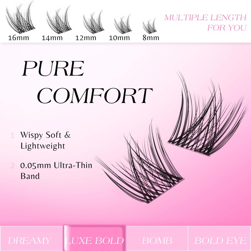 VEYESBEAUTY Lash Clusters Individual Eyelash Extensions Thin & Invisible Band